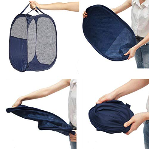 2 pop-up foldable mesh laundry baskets (each with 2 reinforced handles), black + blue… - color: Black + Blue