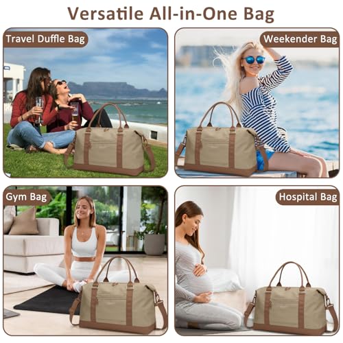 ELONGRIVER Women Travel Duffle Bags, Weekender Overnight Bag, Hospital Bag - color: Khaki, size: Large