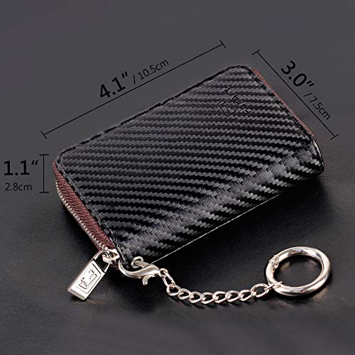 FurArt Zipper Wallet Women RFID Credit Card Holder keychain Wallet | ID Window RFID Blocking Compact Small business 15/16 slots - color: Carbon Fiber Black