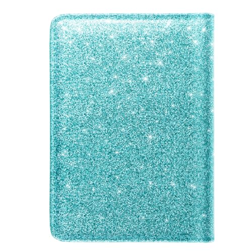 Coco Rossi Passport Holder for Travel Women Slim RFID Passport Cover Wallet - color: Glitter Teal