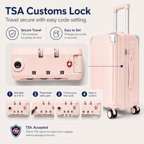 3 Piece Hardside Luggage Set with Spinner Wheels, TSA Lock, Lavender - color: pink