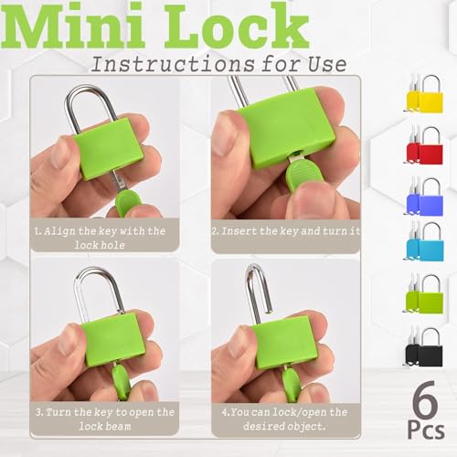 6 Pack Mini Padlocks with Keys, Waterproof Copper & Zinc Alloy Small Locks, Shatterproof & Rustproof Travel Luggage Locks for Suitcase Backpack Gym Locker Jewelry Box - Multicolor