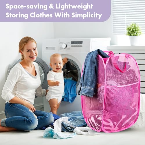 2 Pack Pop Up Laundry Hampers, 70 L Collapsible Foldable Mesh Basket, Pink - color: 2 PCS Pink