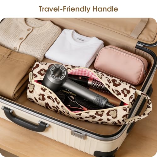 Quilted Hair Tools Travel Bag Compatible with Dyson Airwrap Shark FlexStyle - color: Leopard