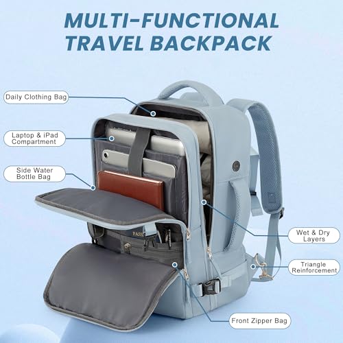 Sinaliy Travel Backpack for Women, Flight Approved Carry On Backpack, College Bag, Casual Daypack, Hiking Waterproof Business Bag - color: Light Blue, size: Large