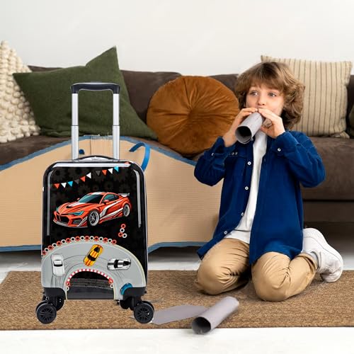 Kids Luggage Set 5 Piece 16'' Hardside Spinner Wheels Travel Suitcase Carry On Airline Approved Black Car - color: Black Car