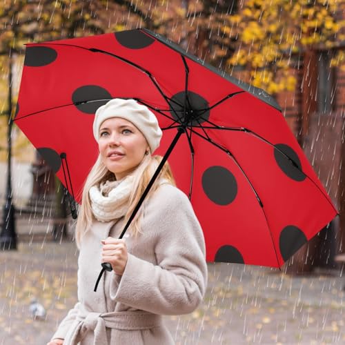 JIPONI Windproof Travel Umbrellas 01 - Large Compact Umbrella for Rain & Sun, Automatic Anti-UV Protection and Light Folding for Backpack & Car - color: Ladybug