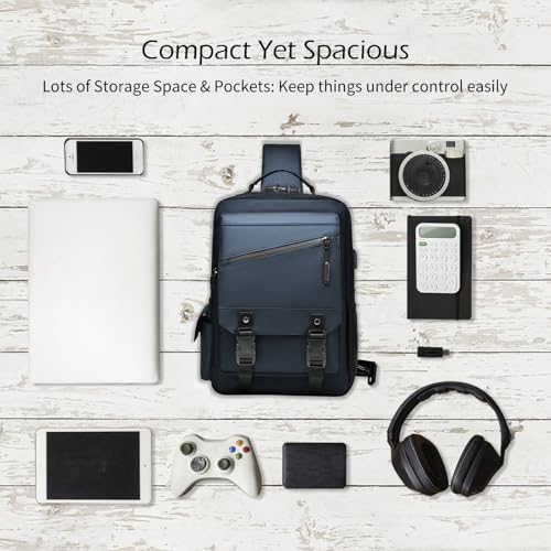 Leaper Crossbody Messenger Bag for Men: 13L Multi-pocket Satchel Sling Bags - color: Dark Blue