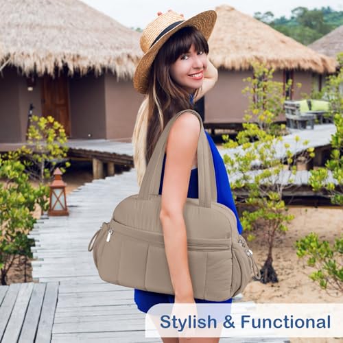 TOPDesign Travel Duffel Bag, Puffy Carry On Overnight, Gym Bag w/Wet Pocket - color: Camel