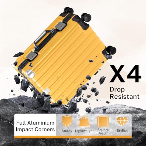 Krute Zipperless Carry On Luggage with Wheels 20 inch Hardshell Suitcase - color: Yellow, size: Carry-on (20 Inch)