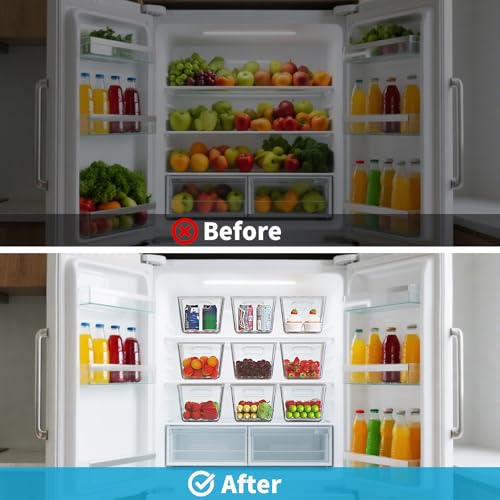 Clear Stackable Fridge Organizer with Lids, 4 Pack Large 11.5×7.5×6 Inch - color: 4 Pack, size: L with Lids (11.5"L x 7.5"W x 6"H)