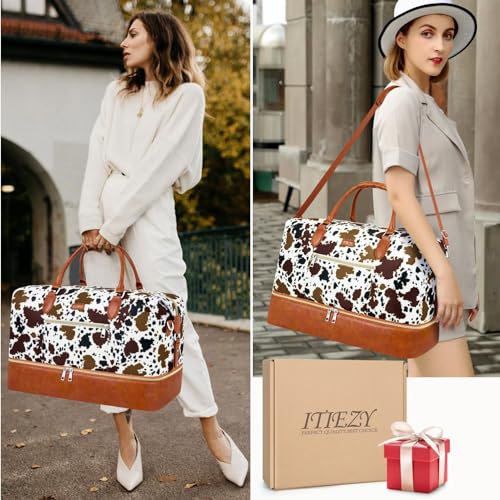 ITIEZY Weekender Bag for Women 21.5" Travel Duffel Large Carry On Bag 3PCS - color: 5-Brown Cow