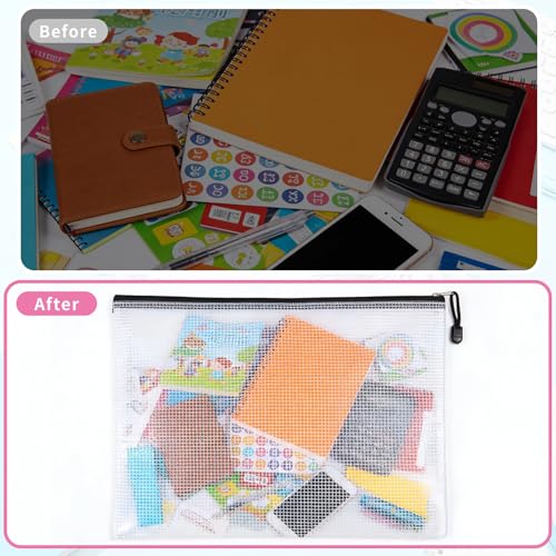 30 Pack Large Mesh Zipper Pouch Bags, 15 Colors A3 Size (16.7x12 in)