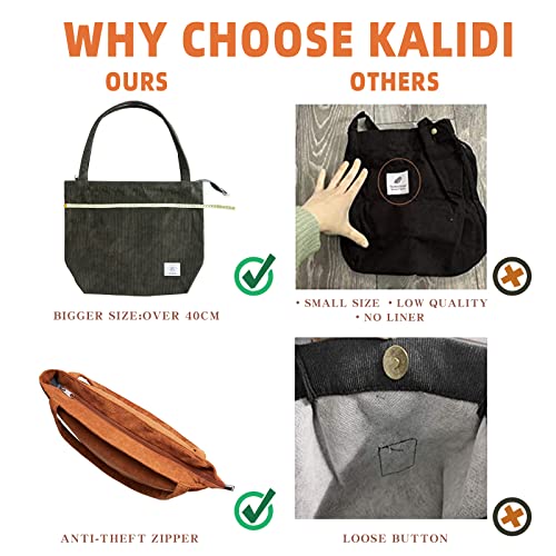 KALIDI Women Corduroy Tote Bag Zipper Casual Tote's Handbag Big Capacity Shoulder Bag with Pockets - color: Grey01
