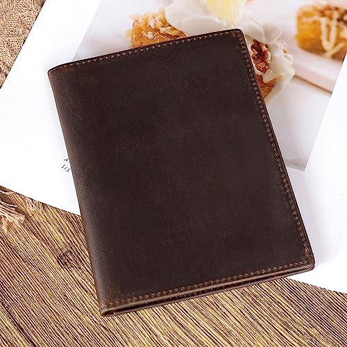 Polare Leather Passport Holder RFID Blocking Travel Bifold Wallet - color: Dark Brown