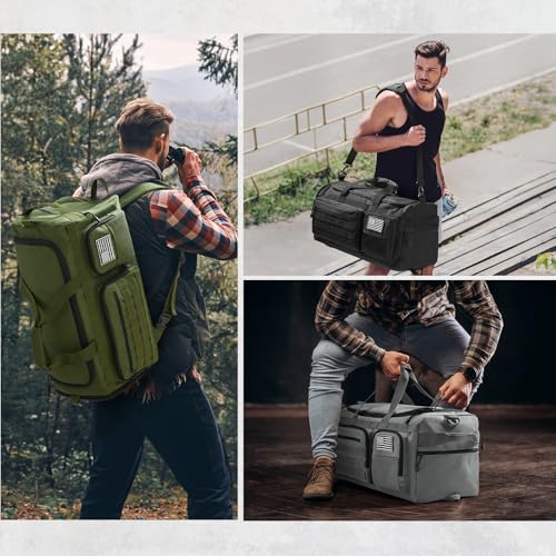 G4Free 3-in-1 Duffle Bag Travel Gym Sports, Large Tactical Duffel Backpack - color: Grey