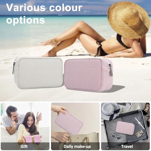 Stripe Travel Makeup Bag, Padded Cosmetic Pouch for Women, Red - color: Stripe Red