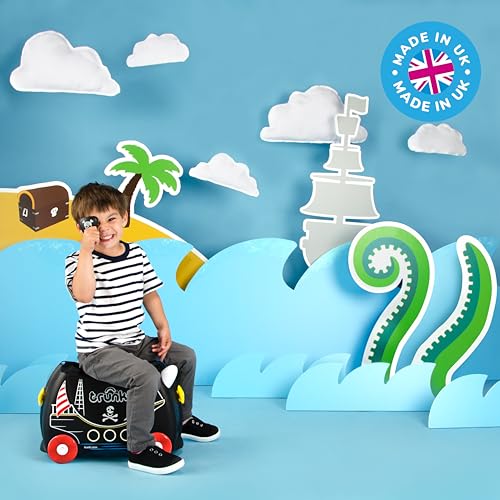 Trunki Ride-On Kids Suitcase | Tow-Along Toddler Luggage | Carry-On Cute Bag with Wheels | Kids Luggage and Airplane Travel Essentials: Pedro Pirate Ship Black - color: Pedro Pirate (Black)