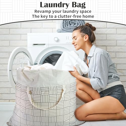 Canvas Laundry Bag with Handles & Drawstring, XL 33"Wx 35"H,Geometry Grid - color: Geometry Grid,1pc XL, size: XL 33"W x 35"H┃1 Pack