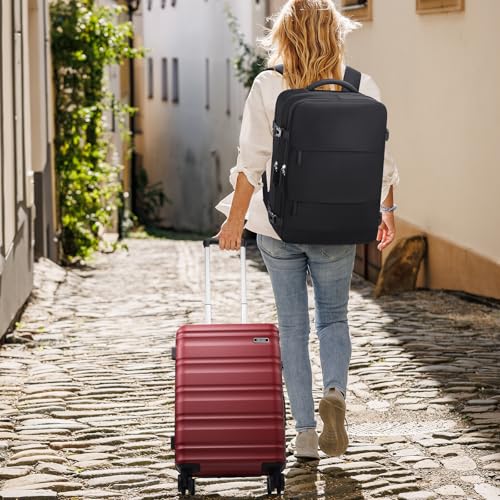 Carry On Luggage 22x14x9 Airline Approved, 3 Piece Set with Backpack - color: Red, size: 3 piece set (20inch)