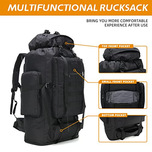 100L Hiking Camping Backpack MOLLE Rucksack Waterproof Daypack for Traveling - color: Black