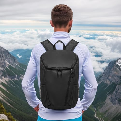 Hiking Backpack 20L Foldable Daypack for Men Women Nylon Black - color: Black