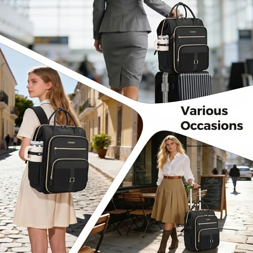 Ytonet Rolling Backpack for Women, 15.6 Inch Rolling Laptop Bag with Wheels - color: Pure Black