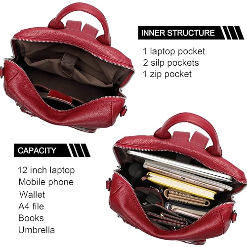 ALTOSY Genuine Leather Backpack for Women Soft Large Shoulder Bag - color: Wine Red
