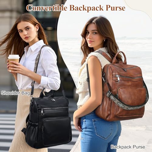 VX VONXURY Small Backpack Purse for Women, Faux Leather, Fit 9.7" IPad - color: Medium-brown Fits A4 Folder