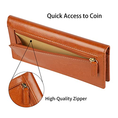 Lavemi Ultra Slim Thin Leather Women Wallet RFID Blocking Credit Card Holder Bifold Long Ladies Billfold - color: 1-waxed Tan