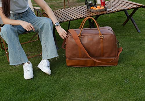 Baosha Vegan Leather Large Travel Duffel Tote Bag Carry On Weekender Overnight Bag With Shoe Compartment HB-38 - color: Brown