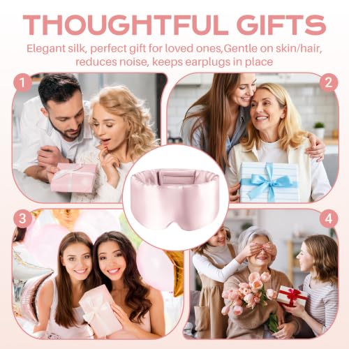 Pink Silk Sleep Masks for Women,Mulberry Blackout Eye Mask for Side Sleeper - color: Pink