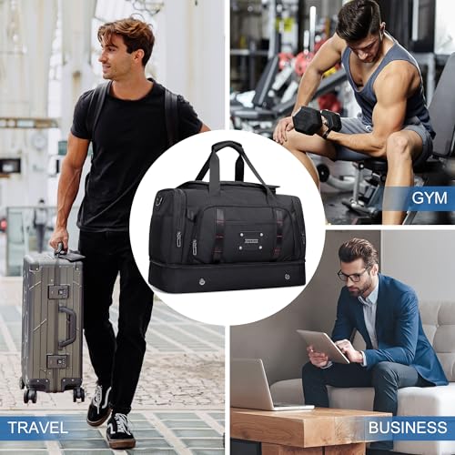 WITZMAN Travel Duffle Bag for Men 55L Nylon Weekender with Shoe Compartment - color: Black