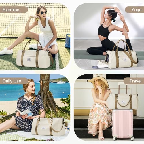 Gym Bag for Women Men with Shoes Compartment,Sports Duffle Bag Personal item travel Duffel Bags Tote Bag Small Carry on Weekender Overnight Bag Workout Dance Bag Hospital Holdalls Beige Brown - color: A19-Beige Brown