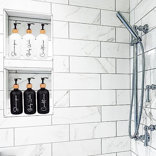 Glass Shampoo and Conditioner Pump Bottles Soap Dispenser Bamboo Pump Head Empty Glass Refillable Shampoo Conditioner Body Wash Soap Bottles for Bathroom, 17 oz, 3 Pack, Black - color: Black, size: Shampoo + Conditioner
