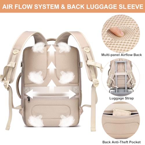 EZUOLA Travel Backpack for Women, Carry On Backpack Flight Approved - color: Light-beige, size: Large-25L