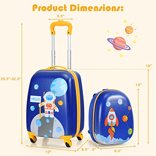Goplus 2PC Kids Luggage, 12" & 16" Kids Carry On Luggage Set with 4 Spinner Wheels, Lightweight Rolling Spinner Suitcase for Children Toddlers Boys and Girls Travel - color: Astronaut