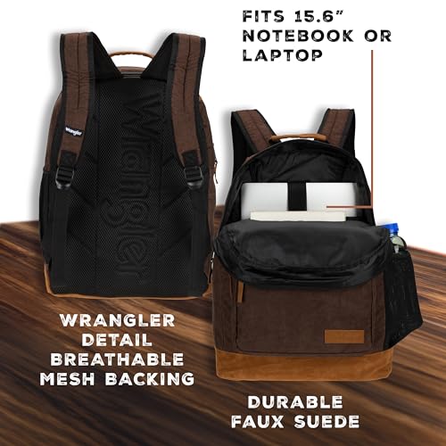 Wrangler Yellowstone Sturdy Backpack, Water-Resistant Casual Travel Daypack - color: Brncrd
