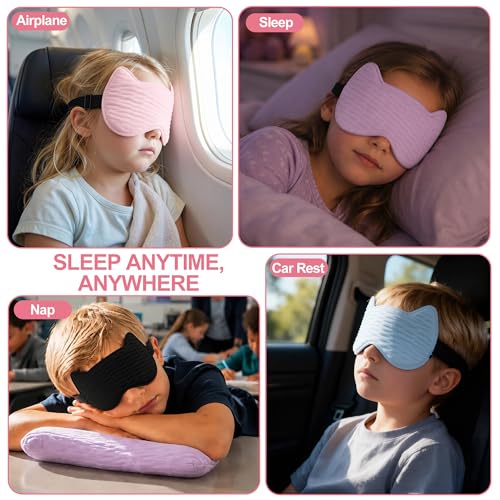 Kids Sleep Mask, 3D Contoured Cup Eye Mask for Sleeping | Zero Pressure Memory Foam, Blackout Eye Cover, with Adjustable Strap, Soft Travel Nap Blindfold for Boys Girls Teens, Pink - color: Pink