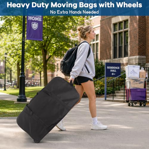 Heavy Duty Moving Bags with Wheels, 92L Large Duffle Bag for Travel 2 Pack