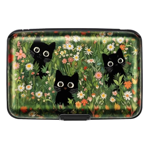 Coco Rossi Credit Card Holder RFID Aluminum Small Mini Wallet Women - color: Garden Black Cats
