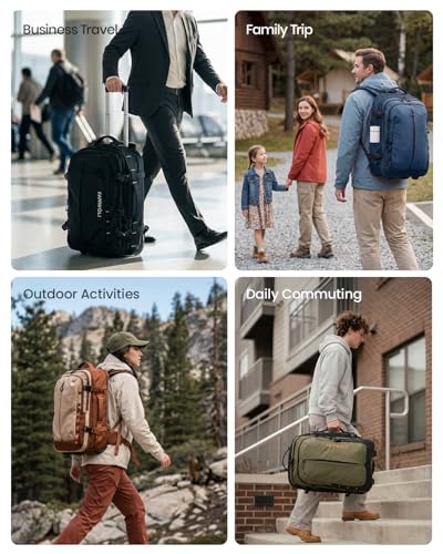 Fanwoli Rolling Vacuum Backpack Travel,One-Button Compression,55L,Black | Carry On | 55L Expandable | 2-In-1 Design | Built-In Electric Pump | 16 Pockets | Water Resistant | Fits 18” Laptop - color: Black