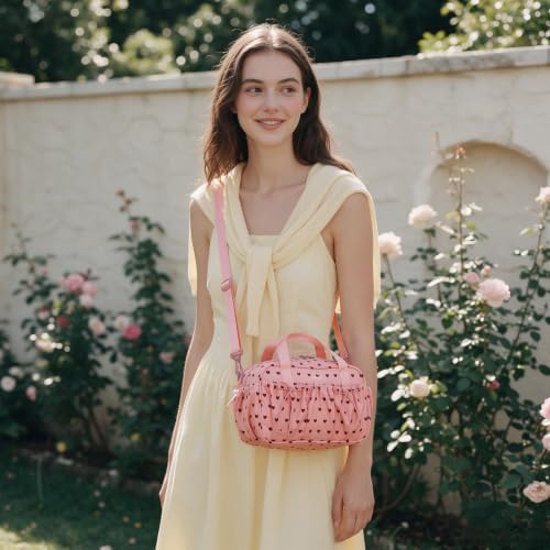 ECOHUB Small Gym Bag for Women, Mini Duffle Bag with Wet Pocket Heart Print - color: Pink Heart Print