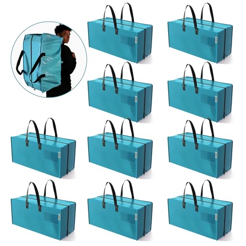 WORKPRO 10 Pack Extra Large Moving Bags with Backpack Straps & Handles - color: Blue, size: 10 Pack