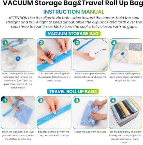FUNFERY 20 Pack Vacuum Seal Bags for Clothing Travel,Vacuum Storage Bags with Pump,Compressing Packing Bag for Clothes,Blankets,Comforters,Home Storage,Space Saving Bag for Moving Supplies-Combo Set