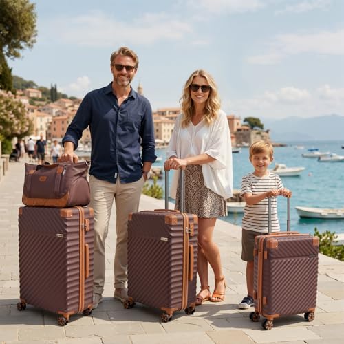 Cosbarn Luggage Sets 5 Pcs Suitcases with Wheels, 20"/24"/28",Burgundy - color: Burgundy, size: 5 Piece Sets (20/24/28/Db/Tb)