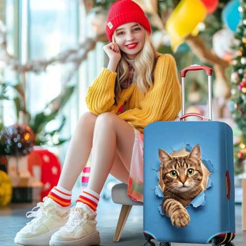 MAYJOYDIY Cat in the Crack Luggage Cover 3D Cat Elastic Baggage Covers Pet Animal Dust-Proof Suitcase Sleeve Anti-Scratch Washable Suitcase Protector Size L Fit 26-28 Inch Luggage - color: Cat in the Crack