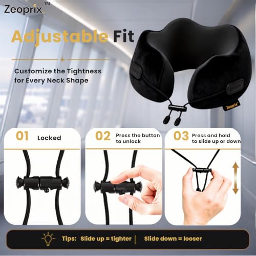 Memory Foam Travel Neck Pillow for Airplane, Neck Support, Black - color: Black