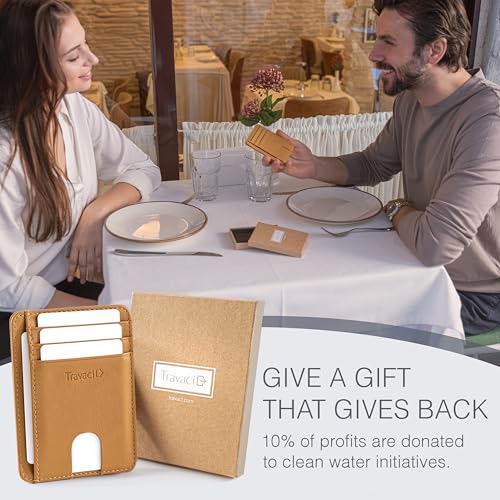 Full Grain Leather Slim Wallet for Men and Women - Small Minimalist Wallet and Leather Card Holder - Thin Front Pocket Credit Card Holder - Camel - color: Tan