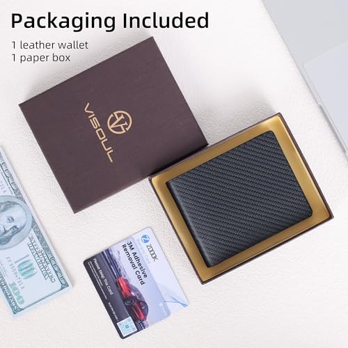 VISOUL Mens Carbon Fiber Leather Wallets Bifold with RFID Blocking, Designer Billfold Wallet with 1 ID window for Men (Black+Black) - color: Black+Black